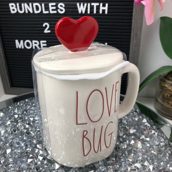 NEW Rae Dunn LOVE BUG Mug with heart topper - Picture 2 of 7